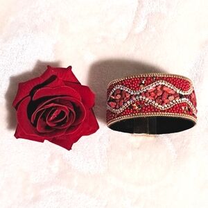 Beaded Red Bracelet & Rose